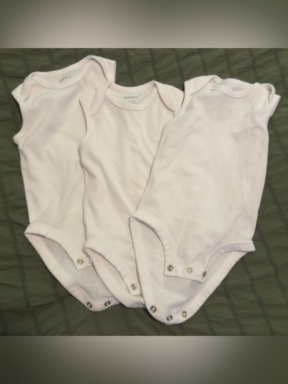 Hanes White Cotton Sleeveless Onesies Trio